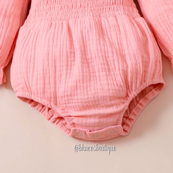 Baby Girl Boutique Peach Smocked Summer Linen Romper - Picture 4 of 5